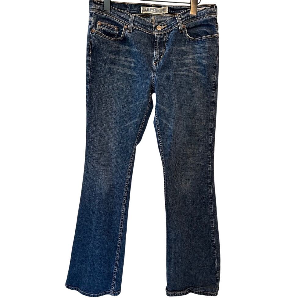 Express Precision Fit Suki Mid-Rise Bootcut Jeans Dark Wash Denim Size 7/8